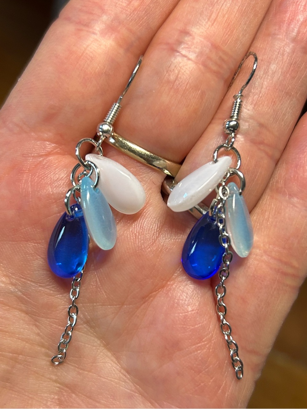 3/$25 Dainty Blue & White Glass Teardrop Dangle Earrings - Picture 2 of 7